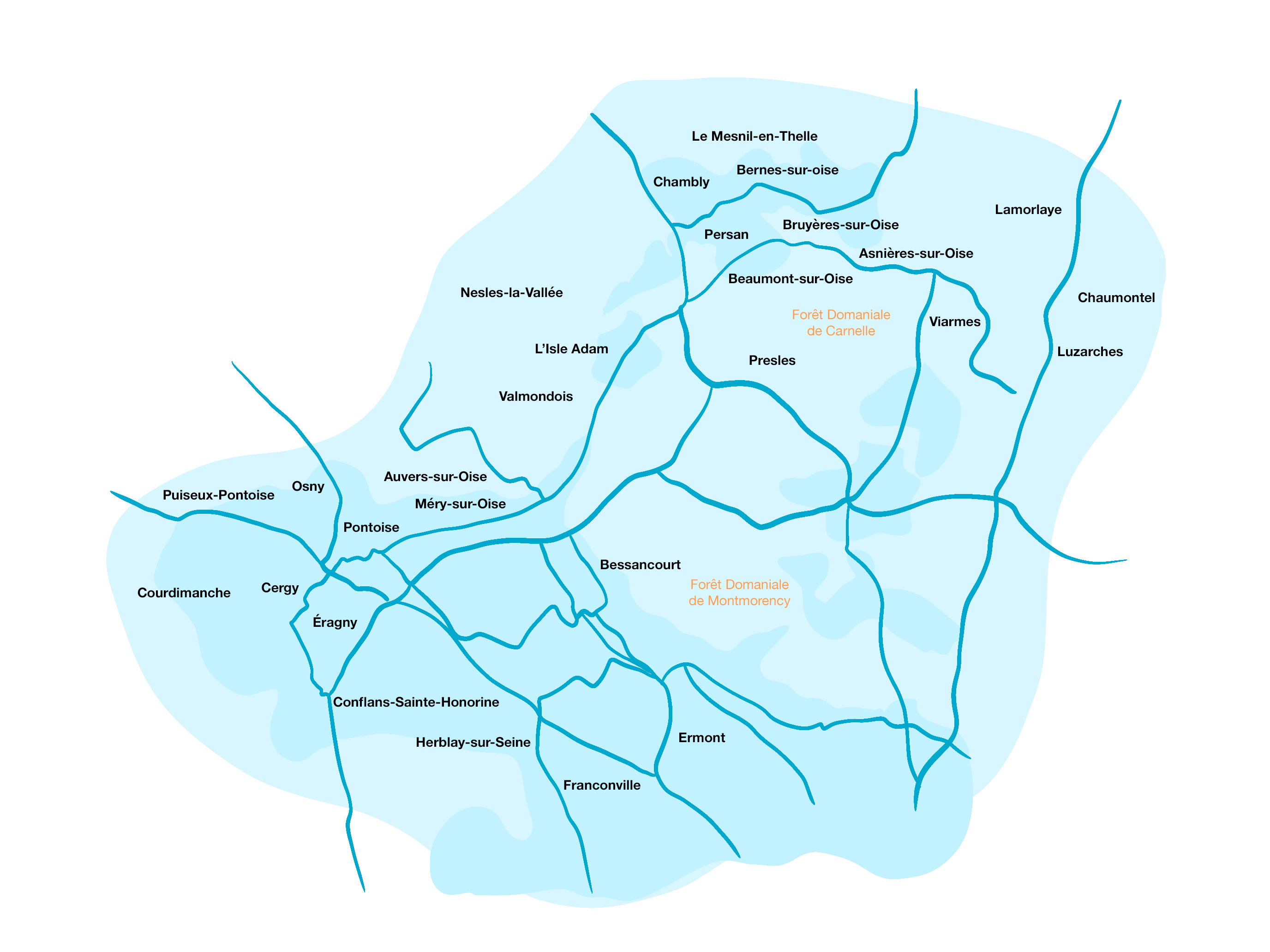 Carte avec zone d'intervention de Coursimault rénovation dans le Val d'Oise